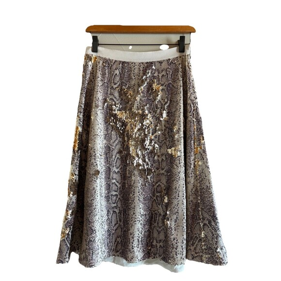 Banana Republic Gold cream Snake Sequined‎ Circle Midi Skirt Fully Lined  Size 0 - Picture 3 of 11